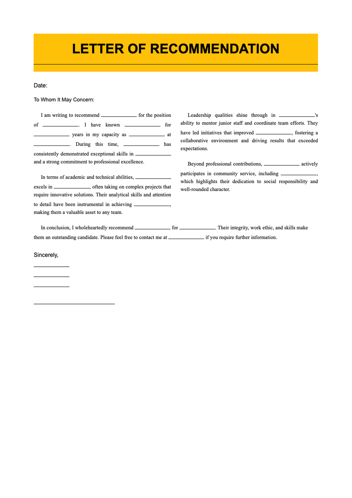 Fillable letter of recommendation template with orange header_variant_2